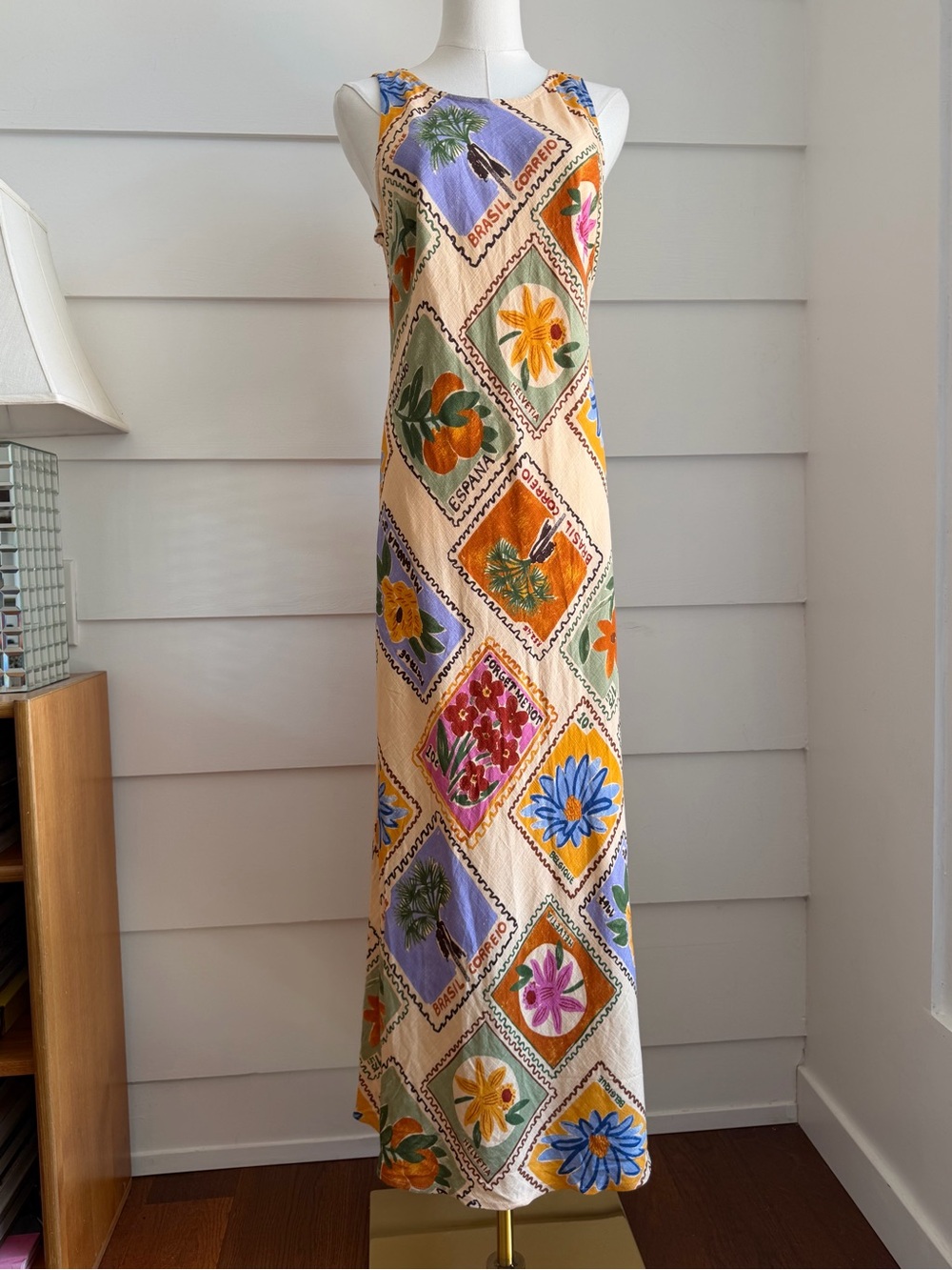 Anthropologie Paper Heart Postcard Print Midi Dress size L